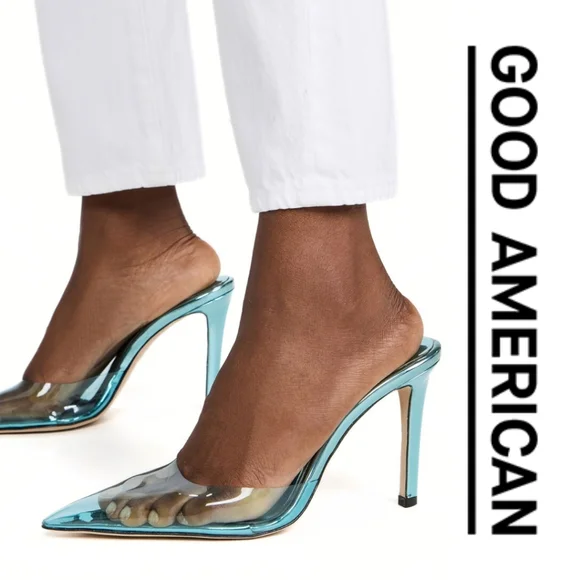 Good American 🩵 Glass Slipper Mules - Blue - Size 7 - Picture 4 of 8